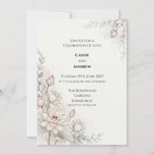 Invitación de boda con acuarela de loto rosado
