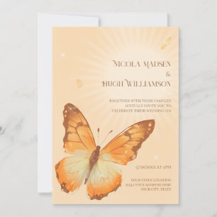 Invitación de boda con acuarela de mariposa monarc
