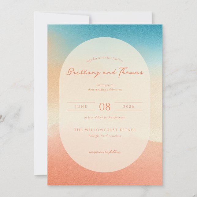 Invitación de Boda con Acuarela de Melocotón Elega (Anverso)