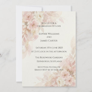 Invitación de boda con acuarela de peonía rosada