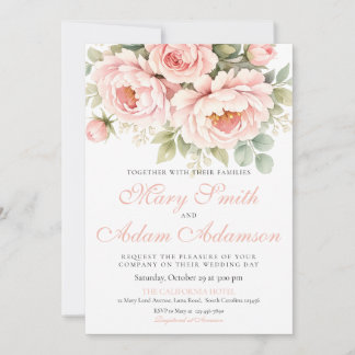 Invitación de boda con acuarela de peonía rosada