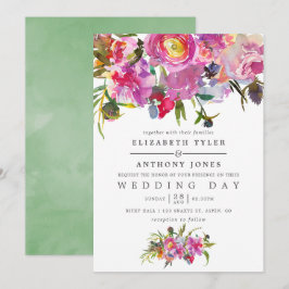Invitación de boda con acuarela de peonías rosadas