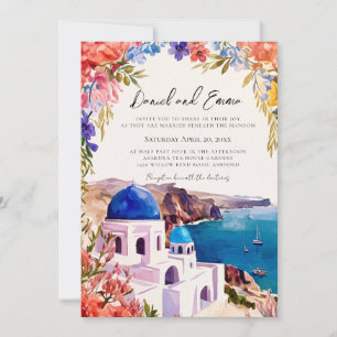 Invitación de boda con acuarela de Santorini Greci
