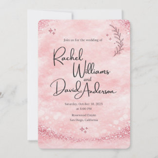 Invitación de boda con acuarela de tono rosado rom