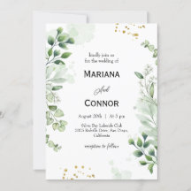 Invitación de boda con acuarela de vegetación botá
