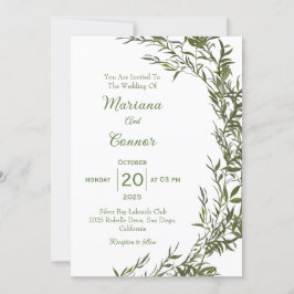 Invitación de boda con acuarela de vegetación botá