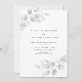 Invitación de boda con acuarela de vegetación de e