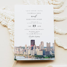 Invitación de boda con acuarela del horizonte de P