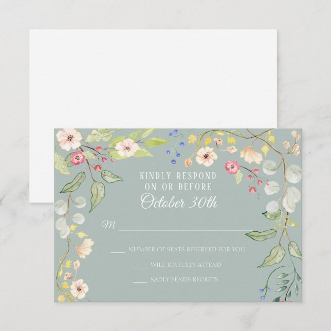 Invitación de boda con acuarela en tono rosa y pla (Anverso / Reverso)