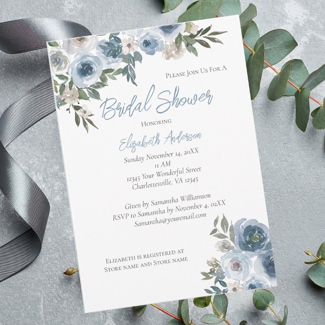 Invitación de boda con acuarela floral azul (Subido por el creador)