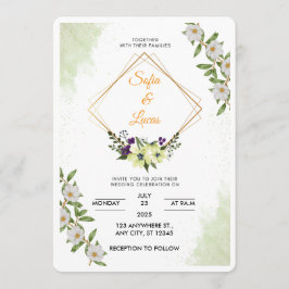 Invitación de boda con acuarela floral blanca y ve