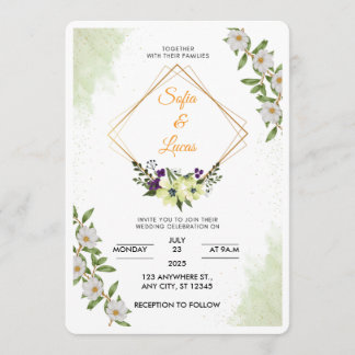 Invitación de boda con acuarela floral blanca y ve