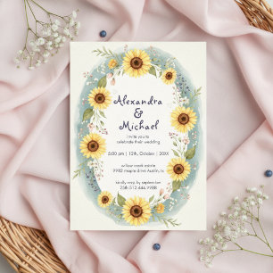 Invitación de boda con acuarela floral de girasol
