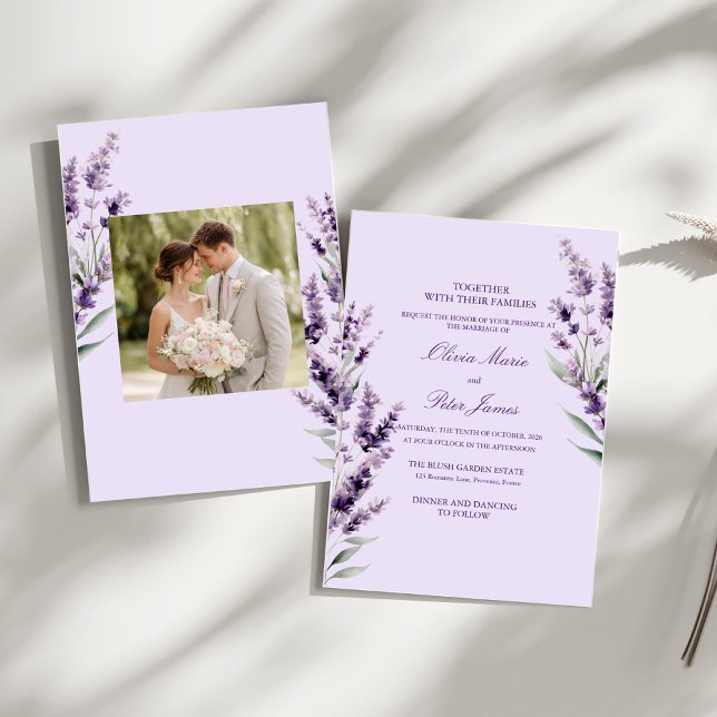 Invitación de boda con acuarela floral de lavanda (Subido por el creador)