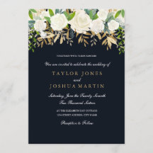 Invitación de boda con acuarela floral dorada de l