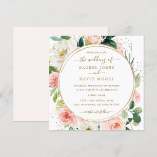 Invitación de Boda con Acuarela Floral en Rosa Dor