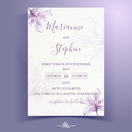 Invitación de boda con acuarela floral púrpura