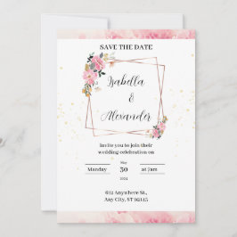 Invitación de Boda con Acuarela Floral Rosa