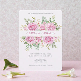 Invitación de boda con acuarela floral rosa