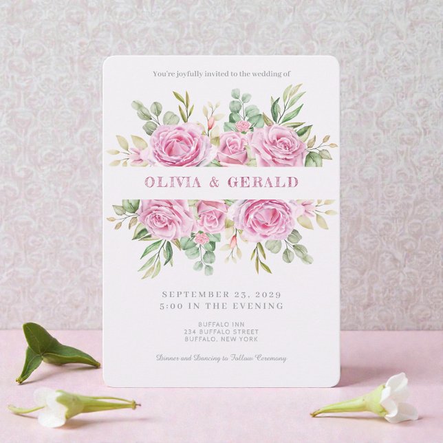 Invitación de boda con acuarela floral rosa (Subido por el creador)