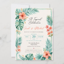Invitación de boda con acuarela floral tropical