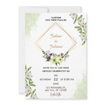 Invitación de boda con acuarela floral verde y bla