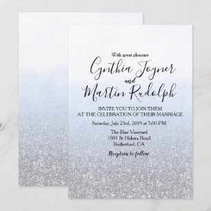 Invitación de boda con acuarela gris azul