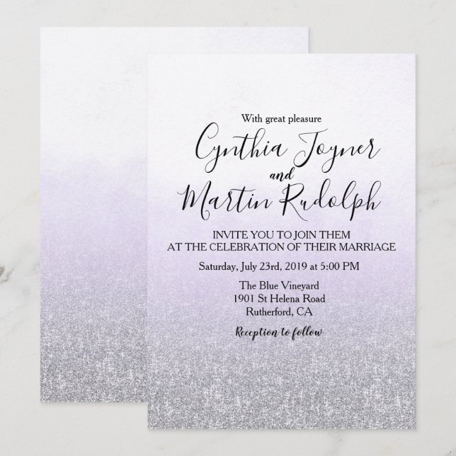 Invitación de boda con acuarela gris lavanda (Anverso / Reverso)