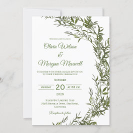 Invitación de boda con acuarela moderna y vegetaci