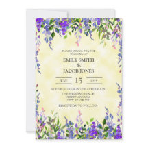Invitación de boda con acuarela púrpura sobre amar
