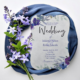 Invitación de boda con acuarela púrpura y azul