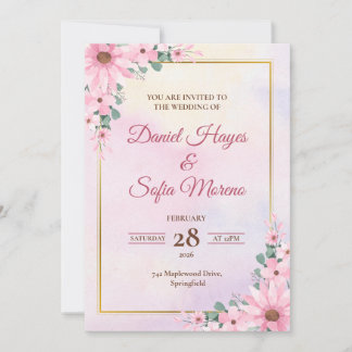 Invitación de boda con acuarela rosa personalizada