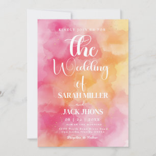 Invitación de boda con acuarela rosa y naranja int