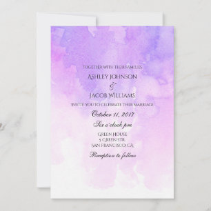 Invitación de boda con acuarela. Rosa y púrpura