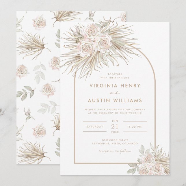 Invitación de Boda con Acuarela Tropical Boho (Anverso / Reverso)