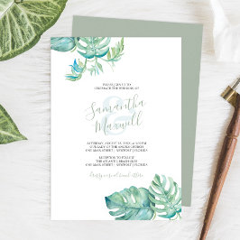 Invitación de boda con acuarela tropical verde