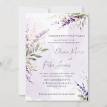 Invitación de boda con acuarela verde y salvia lav