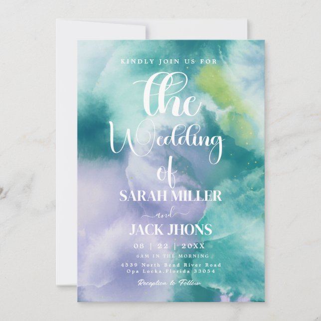 Invitación de boda con acuarela vibrante (Anverso)