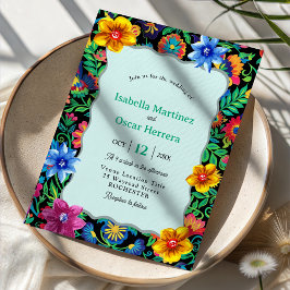 Invitación de boda con acuarelas coloridas mexican