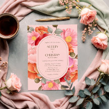 Invitación de boda con amapola acuarela rosa rubor