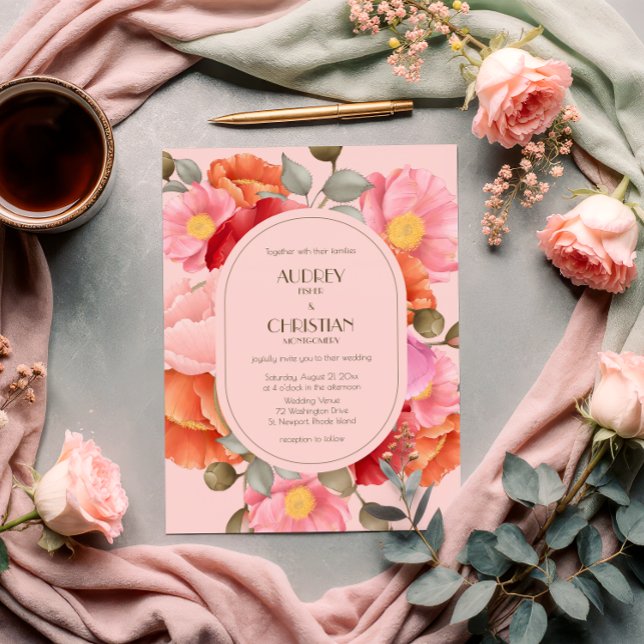 Invitación de boda con amapola acuarela rosa rubor (Subido por el creador)