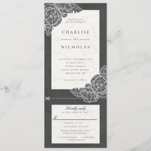 Invitación de boda con amapolas blancas y florales