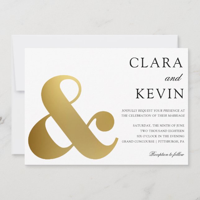 Invitación de boda con ampersand dorado (Anverso)