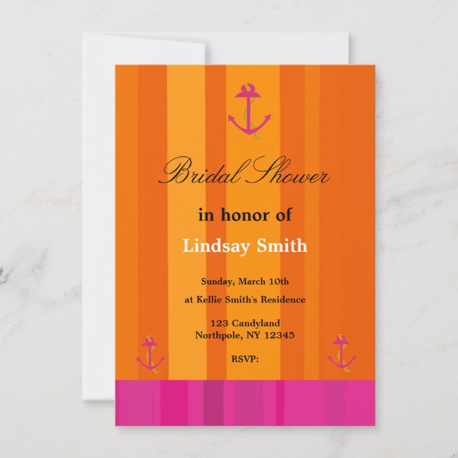 Invitación de boda con ancla rosa y naranja (Anverso)