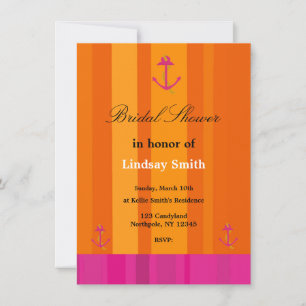 Invitación de boda con ancla rosa y naranja