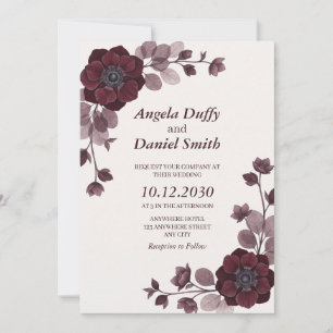 Invitación de boda con Anémona Burdeos Merlot