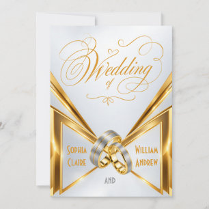 Invitación de boda con anillos de oro blanco elega