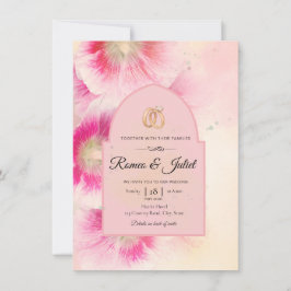 Invitación de Boda con Anillos de Oro y Floral Ros