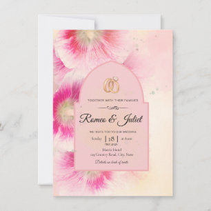 Invitación de Boda con Anillos de Oro y Floral Ros