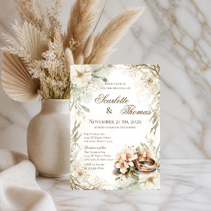 Invitación de boda con anillos florales elegantes